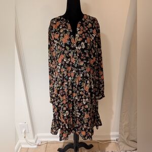 Vince Camuto Women's Floral Rich Black Off The Grid Peasant Mini Dress Size XL